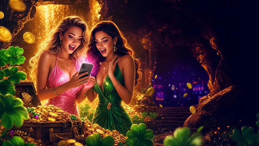 Vox Casino baner z kołem bonusowym, monetami i ciemnym lobby